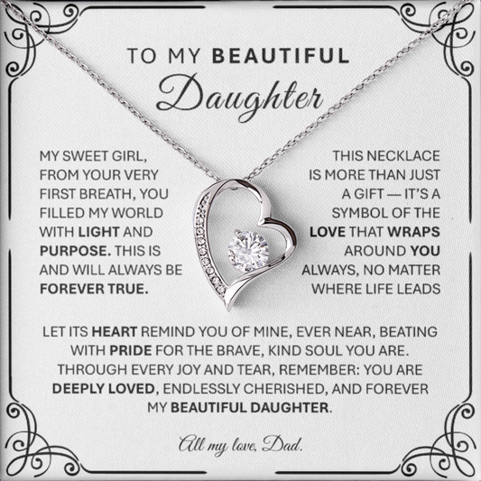Forever Love Silver Necklace for Daughter – Heart-Shaped Silver Pendant Gift from Parent