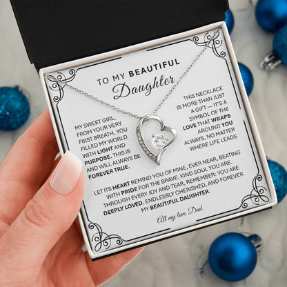 Forever Love Silver Necklace for Daughter – Heart-Shaped Silver Pendant Gift from Parent