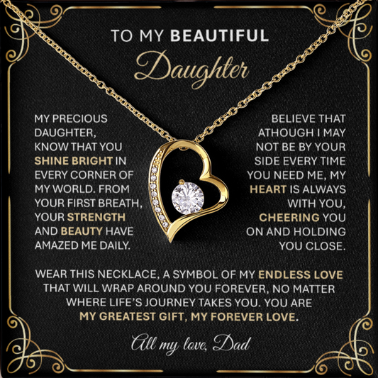 Forever Love Gold Necklace for Daughter – Heart-Shaped Pendant Gift from Dad or Mom