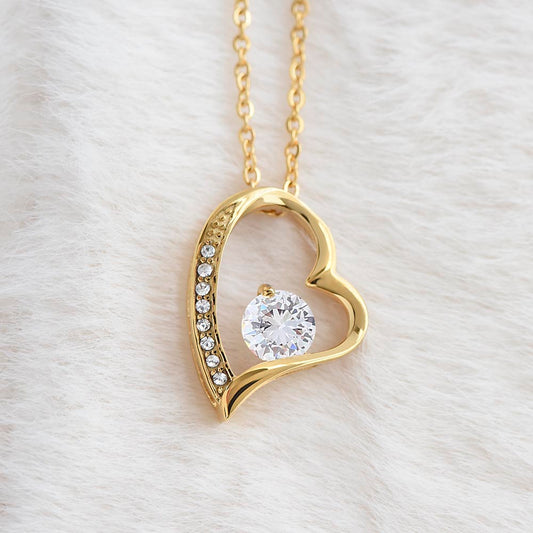 Forever Love Gold Necklace for Daughter – Heart-Shaped Pendant Gift from Dad or Mom