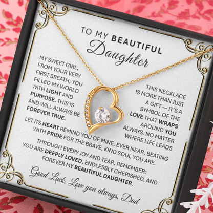 Forever Love GOLD Necklace for Daughter – Heart-Shaped Silver Pendant Gift from Parent