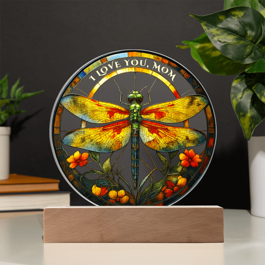 Stained Glass Dragonfly Acrylic Plaque – Elegant Gift for Mom