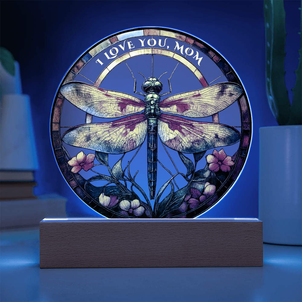 Stained Glass Dragonfly Acrylic Plaque – Elegant Gift for Mom
