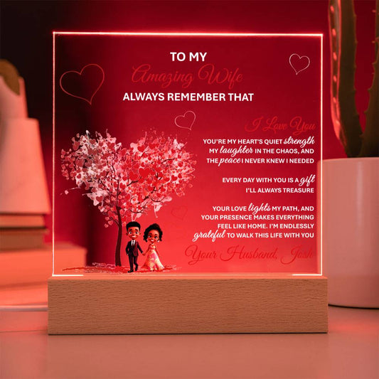 Acrylic SquarTo My Amazing Wife – Heartfelt Gift Plaque with Romantic Message of Love and Gratitudee Plaque