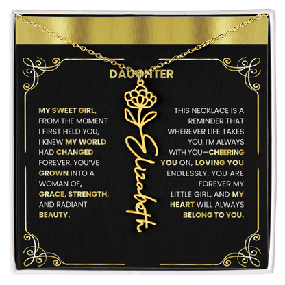 Elegant 🌸 GOLD 🌸Birth Flower Name Necklace for Daughter - Heartfelt Birthday Keepsake - TheBestGiftPlace