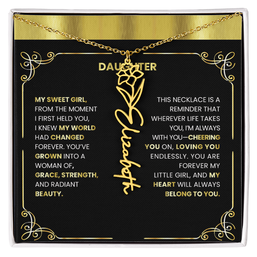 Elegant 🌸 GOLD 🌸Birth Flower Name Necklace for Daughter - Heartfelt Birthday Keepsake - TheBestGiftPlace