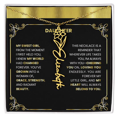 Elegant 🌸 GOLD 🌸Birth Flower Name Necklace for Daughter - Heartfelt Birthday Keepsake - TheBestGiftPlace