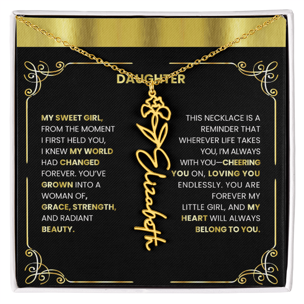 Elegant 🌸 GOLD 🌸Birth Flower Name Necklace for Daughter - Heartfelt Birthday Keepsake - TheBestGiftPlace