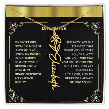 Elegant 🌸 GOLD 🌸Birth Flower Name Necklace for Daughter - Heartfelt Birthday Keepsake - TheBestGiftPlace