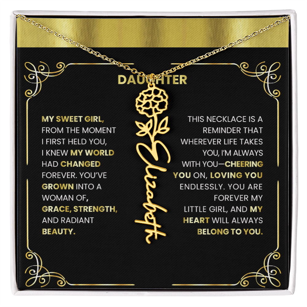 Elegant 🌸 GOLD 🌸Birth Flower Name Necklace for Daughter - Heartfelt Birthday Keepsake - TheBestGiftPlace