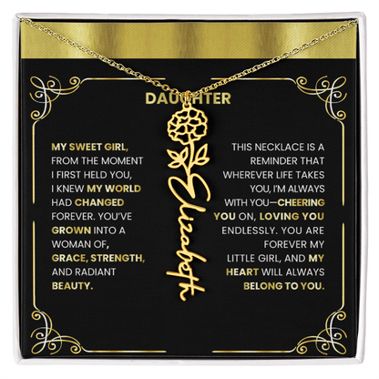 Elegant 🌸 GOLD 🌸Birth Flower Name Necklace for Daughter - Heartfelt Birthday Keepsake - TheBestGiftPlace