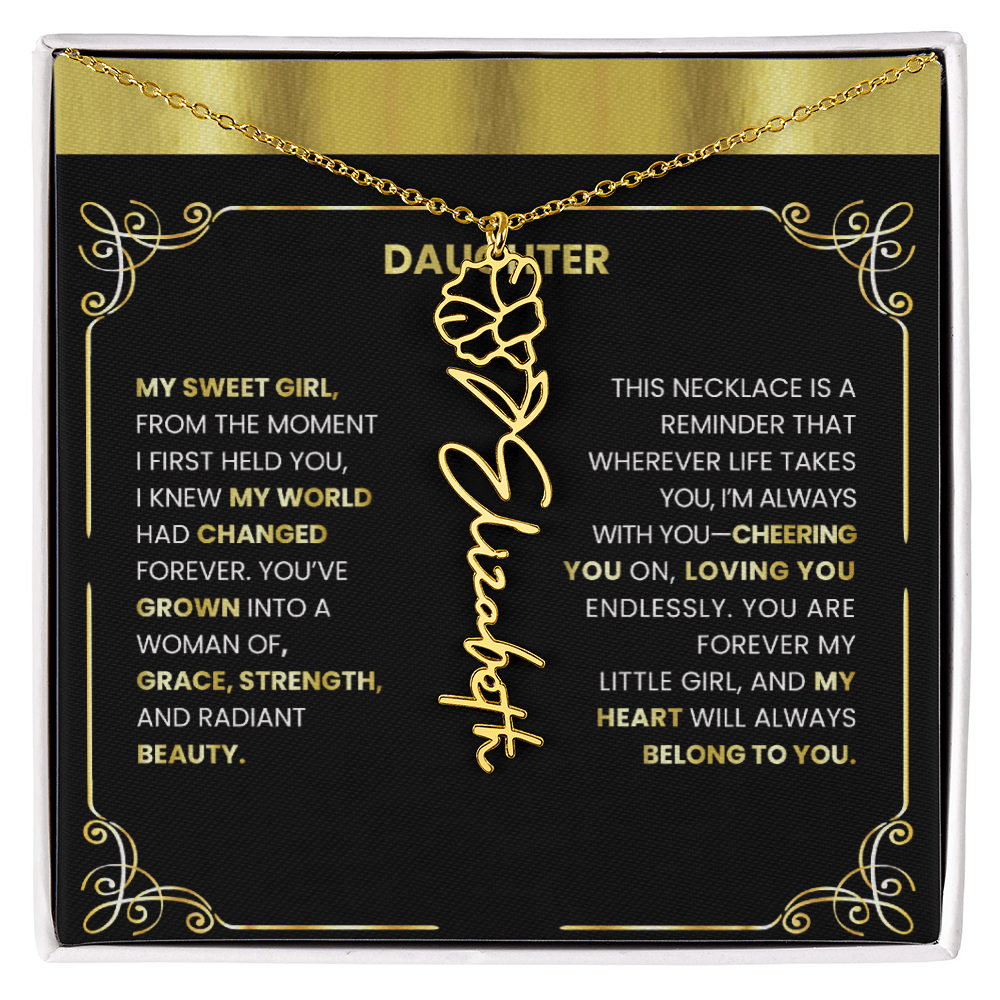 Elegant 🌸 GOLD 🌸Birth Flower Name Necklace for Daughter - Heartfelt Birthday Keepsake - TheBestGiftPlace