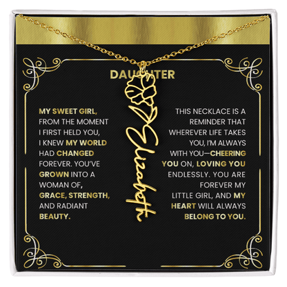 Elegant 🌸 GOLD 🌸Birth Flower Name Necklace for Daughter - Heartfelt Birthday Keepsake - TheBestGiftPlace