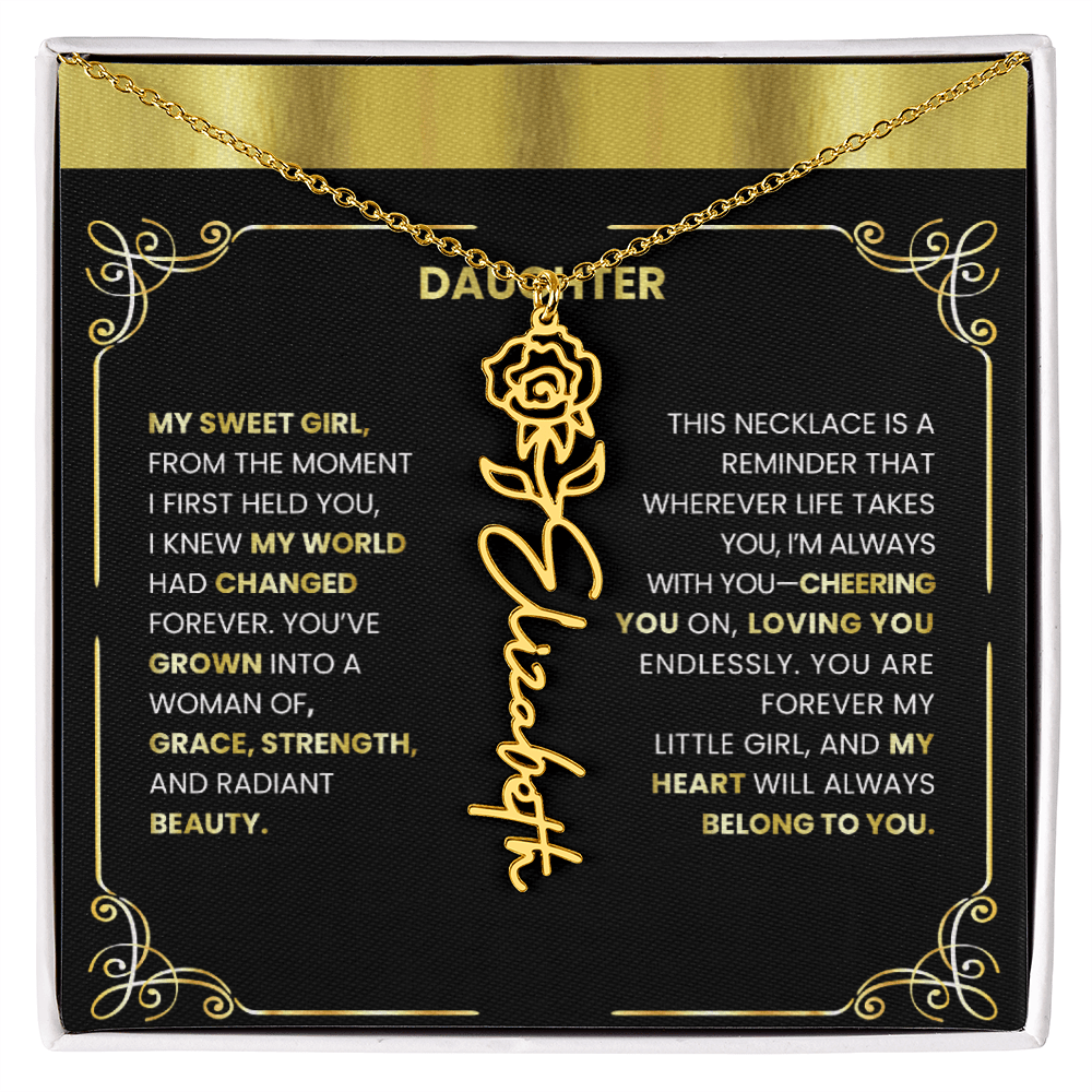 Elegant 🌸 GOLD 🌸Birth Flower Name Necklace for Daughter - Heartfelt Birthday Keepsake - TheBestGiftPlace