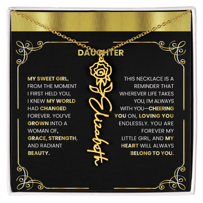 Elegant 🌸 GOLD 🌸Birth Flower Name Necklace for Daughter - Heartfelt Birthday Keepsake - TheBestGiftPlace