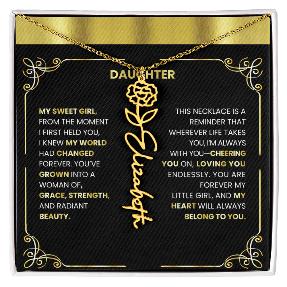 Elegant 🌸 GOLD 🌸Birth Flower Name Necklace for Daughter - Heartfelt Birthday Keepsake - TheBestGiftPlace