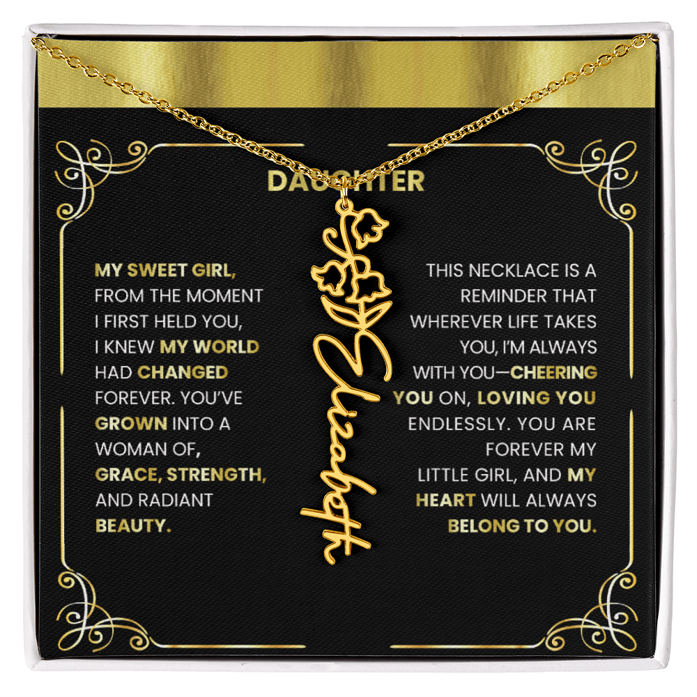 Elegant 🌸 GOLD 🌸Birth Flower Name Necklace for Daughter - Heartfelt Birthday Keepsake - TheBestGiftPlace