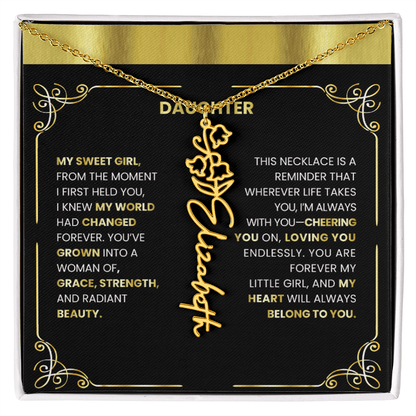 Elegant 🌸 GOLD 🌸Birth Flower Name Necklace for Daughter - Heartfelt Birthday Keepsake - TheBestGiftPlace