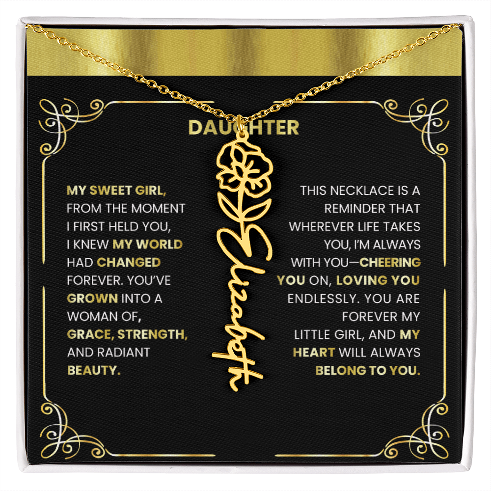 Elegant 🌸 GOLD 🌸Birth Flower Name Necklace for Daughter - Heartfelt Birthday Keepsake - TheBestGiftPlace