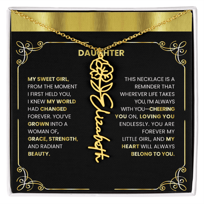 Elegant 🌸 GOLD 🌸Birth Flower Name Necklace for Daughter - Heartfelt Birthday Keepsake - TheBestGiftPlace