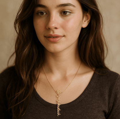 Elegant 🌸 GOLD 🌸Birth Flower Name Necklace for Daughter - Heartfelt Birthday Keepsake - TheBestGiftPlace