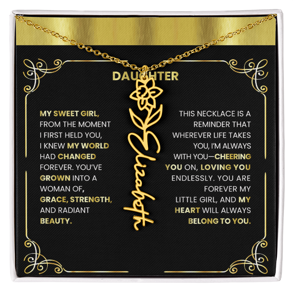 Elegant 🌸 GOLD 🌸Birth Flower Name Necklace for Daughter - Heartfelt Birthday Keepsake - TheBestGiftPlace