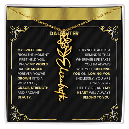 Elegant 🌸 GOLD 🌸Birth Flower Name Necklace for Daughter - Heartfelt Birthday Keepsake - TheBestGiftPlace