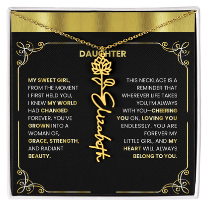 Elegant 🌸 GOLD 🌸Birth Flower Name Necklace for Daughter - Heartfelt Birthday Keepsake - TheBestGiftPlace