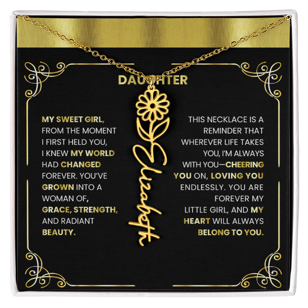 Elegant 🌸 GOLD 🌸Birth Flower Name Necklace for Daughter - Heartfelt Birthday Keepsake - TheBestGiftPlace