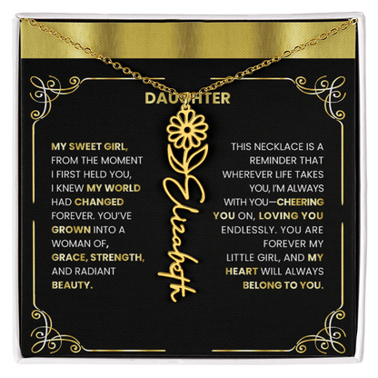 Elegant 🌸 GOLD 🌸Birth Flower Name Necklace for Daughter - Heartfelt Birthday Keepsake - TheBestGiftPlace