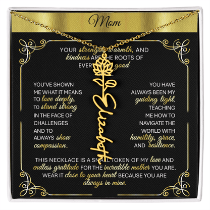 Elegant ✨ GOLD ✨ Birth Flower Name Necklace for Moms - Heartfelt Gift - TheBestGiftPlace