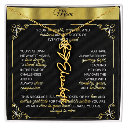 Elegant ✨ GOLD ✨ Birth Flower Name Necklace for Moms - Heartfelt Gift - TheBestGiftPlace