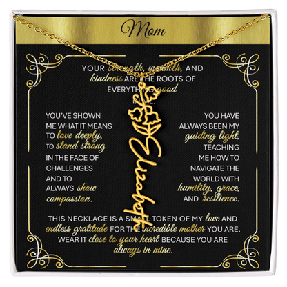 Elegant ✨ GOLD ✨ Birth Flower Name Necklace for Moms - Heartfelt Gift - TheBestGiftPlace