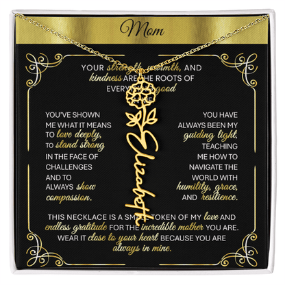 Elegant ✨ GOLD ✨ Birth Flower Name Necklace for Moms - Heartfelt Gift - TheBestGiftPlace