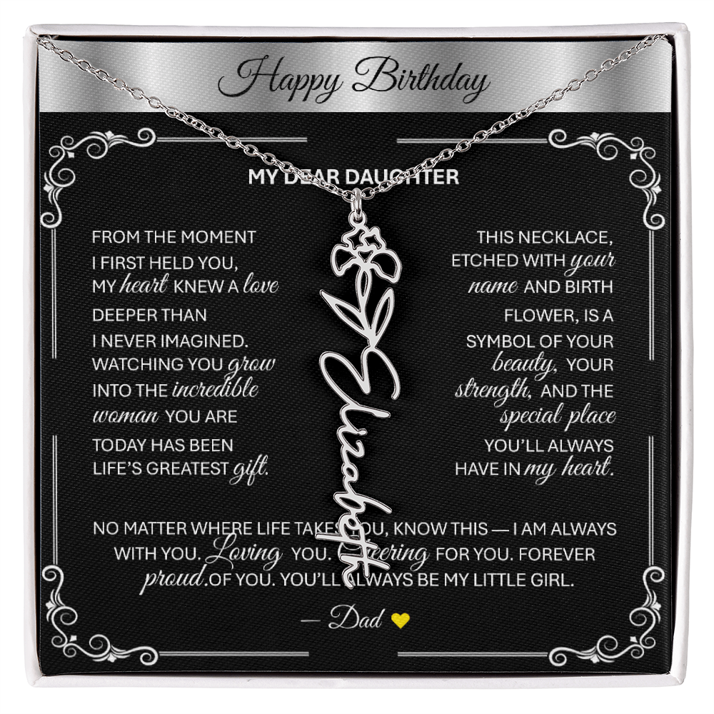 Elegant ✨SILVER✨ Birth Flower Name Necklace for Daughter - Birthday Keepsake - TheBestGiftPlace