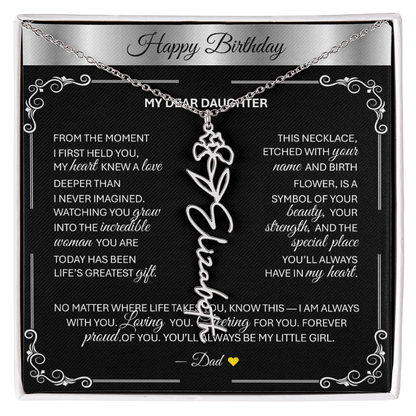 Elegant ✨SILVER✨ Birth Flower Name Necklace for Daughter - Birthday Keepsake - TheBestGiftPlace