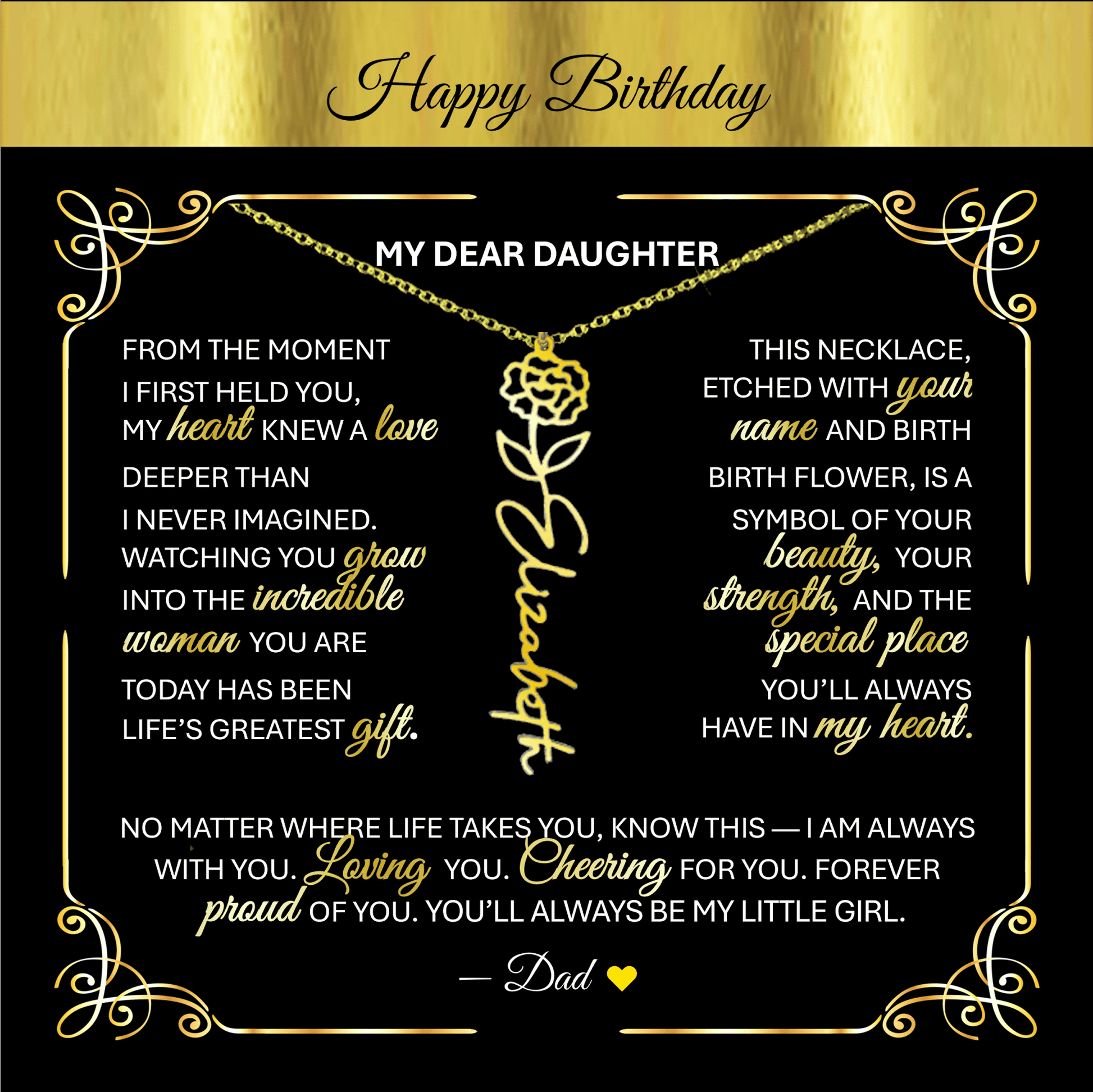 Elegant ✨SILVER✨ Birth Flower Name Necklace for Daughter - Birthday Keepsake - TheBestGiftPlace