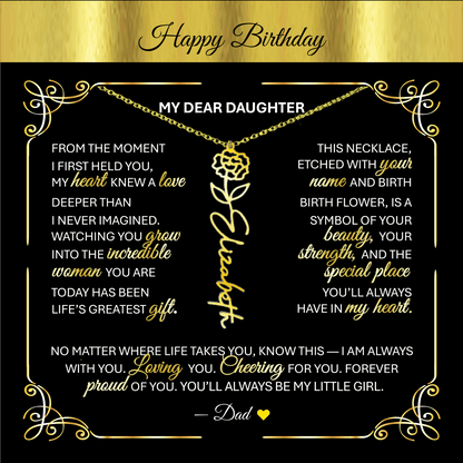 Elegant ✨SILVER✨ Birth Flower Name Necklace for Daughter - Birthday Keepsake - TheBestGiftPlace