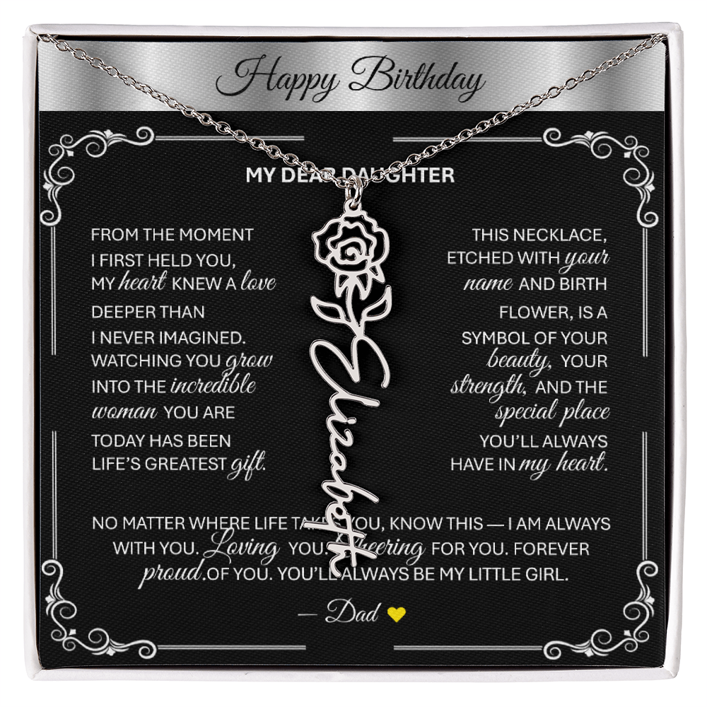 Elegant ✨SILVER✨ Birth Flower Name Necklace for Daughter - Birthday Keepsake - TheBestGiftPlace