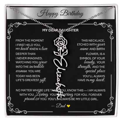 Elegant ✨SILVER✨ Birth Flower Name Necklace for Daughter - Birthday Keepsake - TheBestGiftPlace