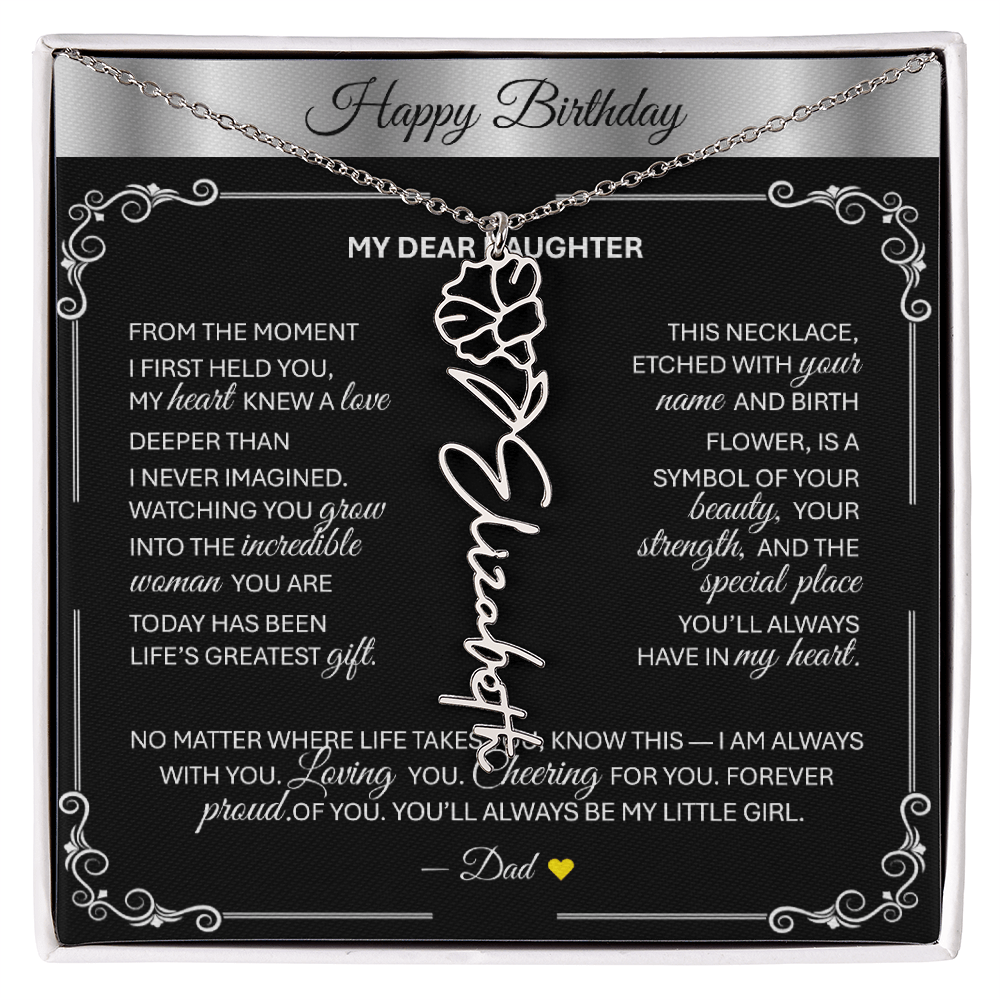 Elegant ✨SILVER✨ Birth Flower Name Necklace for Daughter - Birthday Keepsake - TheBestGiftPlace