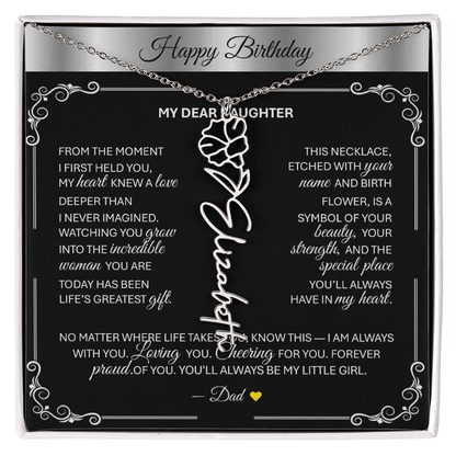 Elegant ✨SILVER✨ Birth Flower Name Necklace for Daughter - Birthday Keepsake - TheBestGiftPlace