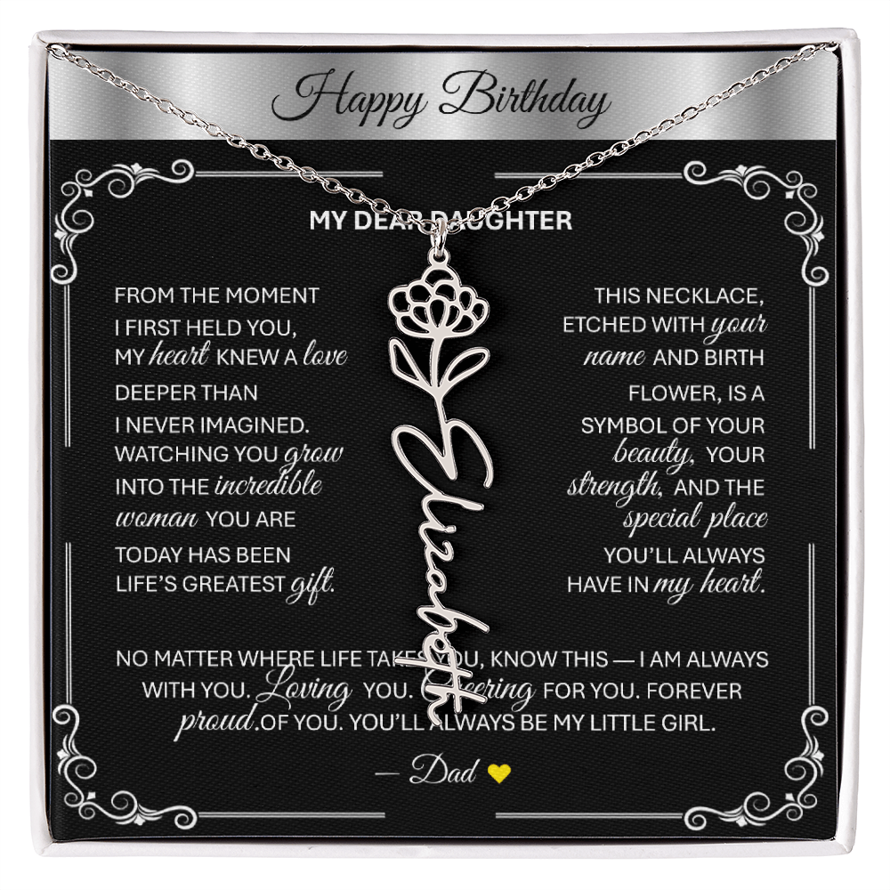 Elegant ✨SILVER✨ Birth Flower Name Necklace for Daughter - Birthday Keepsake - TheBestGiftPlace