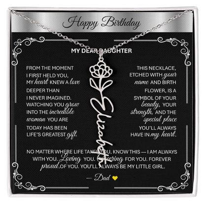 Elegant ✨SILVER✨ Birth Flower Name Necklace for Daughter - Birthday Keepsake - TheBestGiftPlace
