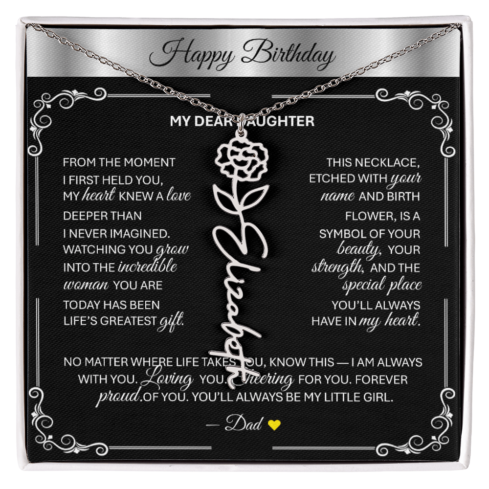 Elegant ✨SILVER✨ Birth Flower Name Necklace for Daughter - Birthday Keepsake - TheBestGiftPlace