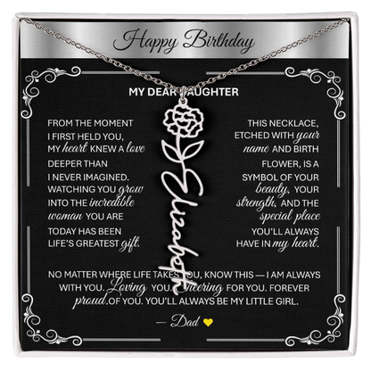 Elegant ✨SILVER✨ Birth Flower Name Necklace for Daughter - Birthday Keepsake - TheBestGiftPlace