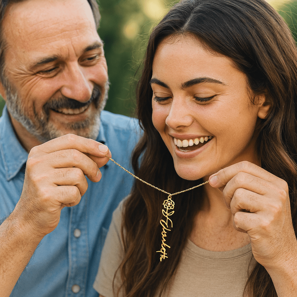 Elegant ✨SILVER✨ Birth Flower Name Necklace for Daughter - Birthday Keepsake - TheBestGiftPlace