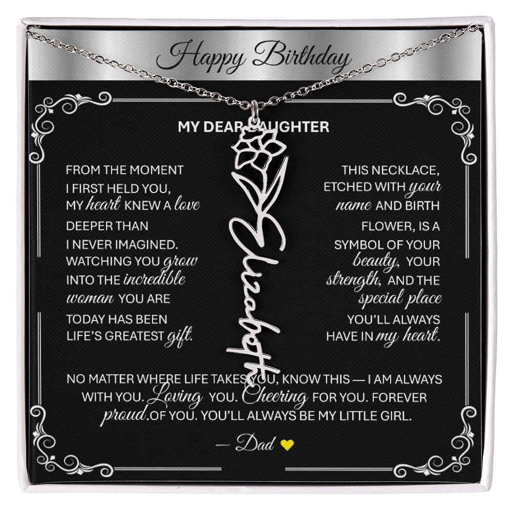 Elegant ✨SILVER✨ Birth Flower Name Necklace for Daughter - Birthday Keepsake - TheBestGiftPlace