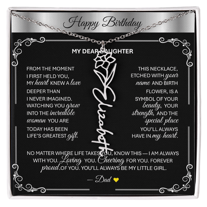 Elegant ✨SILVER✨ Birth Flower Name Necklace for Daughter - Birthday Keepsake - TheBestGiftPlace