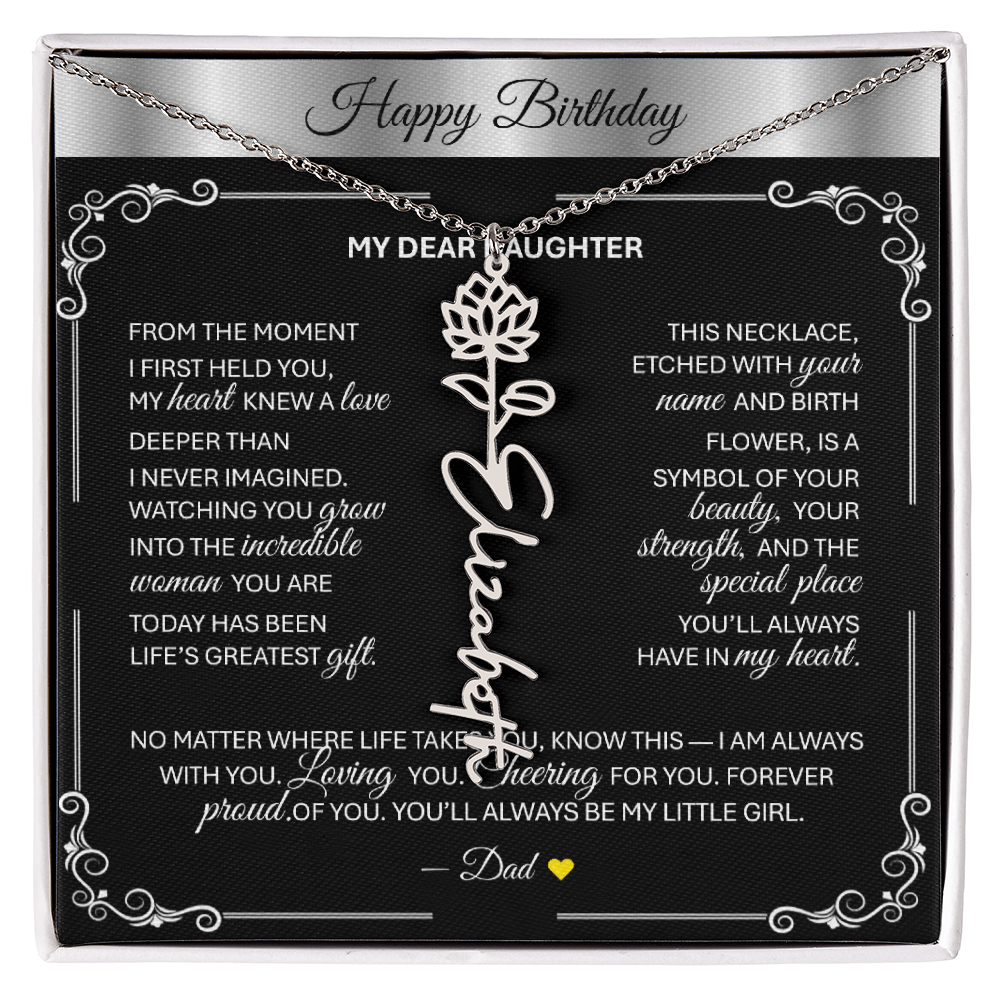 Elegant ✨SILVER✨ Birth Flower Name Necklace for Daughter - Birthday Keepsake - TheBestGiftPlace